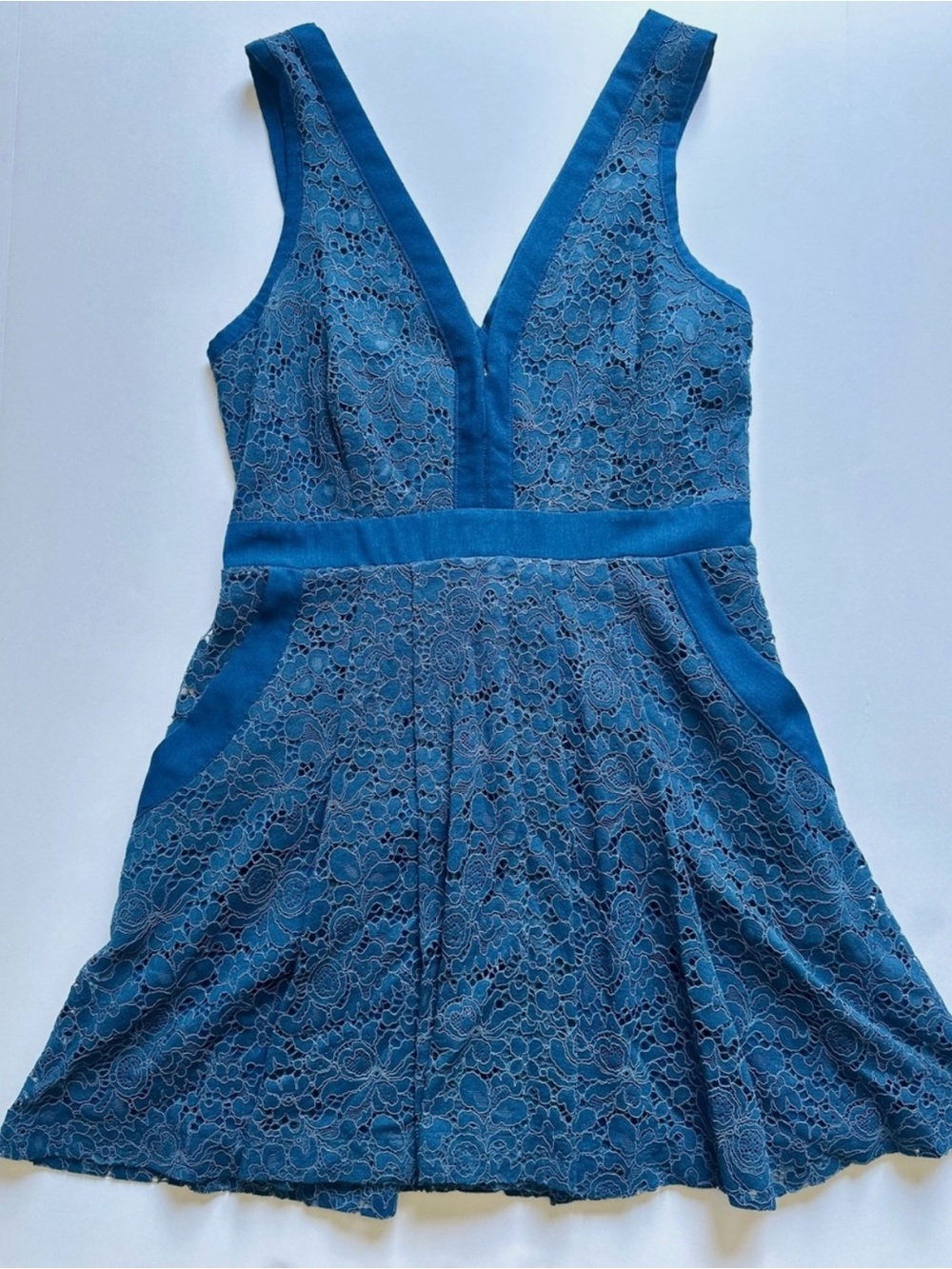 Free People Lovely In Lace Blue Fairy Dress Fit Flare Wedding Guest Size S